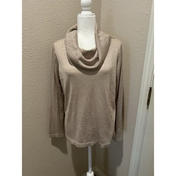 Coldwater Creek Sweaters - Coldwater Creek Top PXL 16 Gold Metallic Shimmer Cowl Neck Knit Glitter Disco
